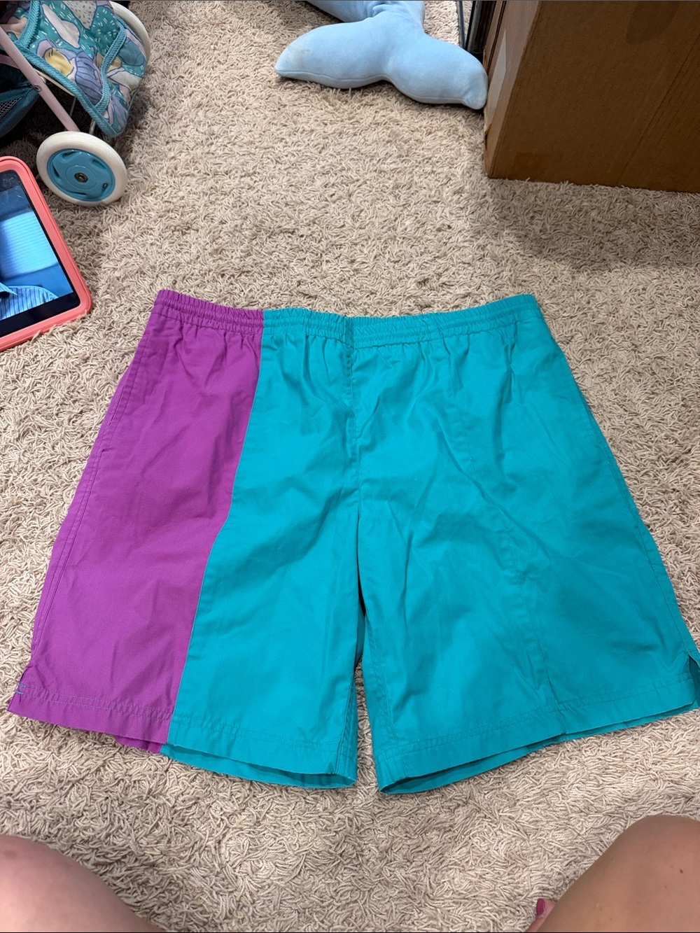 Two-Tone Teal and Purple Men's Swim Trunks